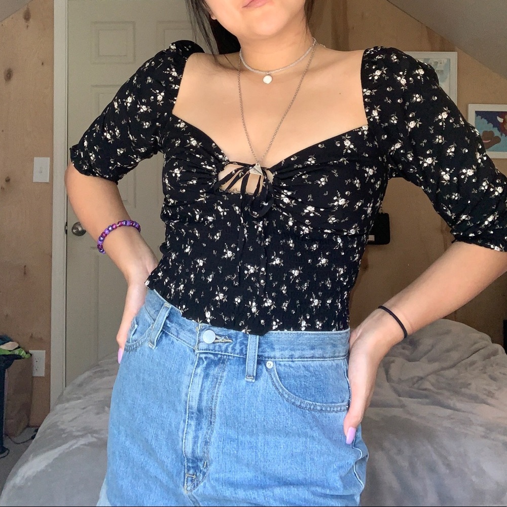 Floral sinched tie top